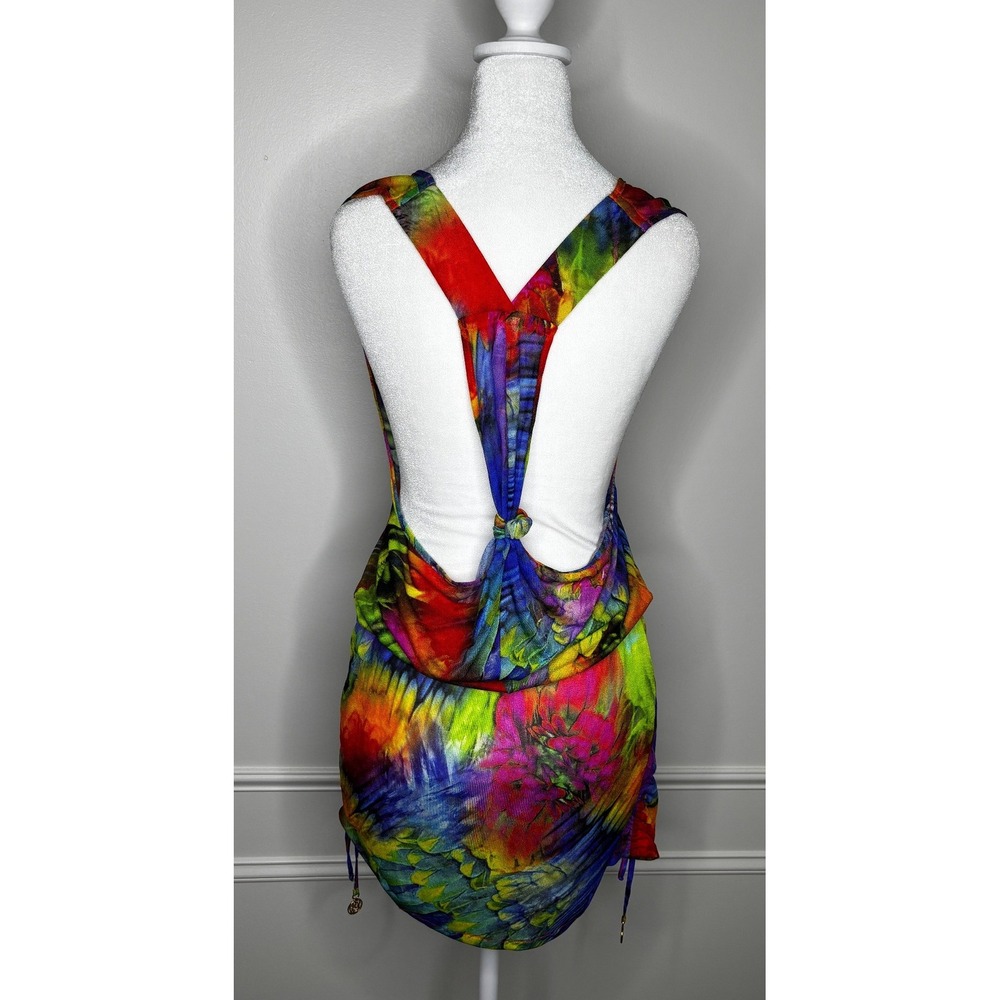 Luli Fama Womens Multicolor Tropical Print Open Back Mini Dress Swim Cover Up XS - Picture 3 of 8